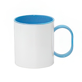 Plastic unbreakable mug for sublimation overprint and engraving with a colorful inside and handle