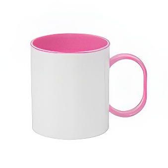 Plastic unbreakable mug for sublimation overprint and engraving with a colorful inside and handle