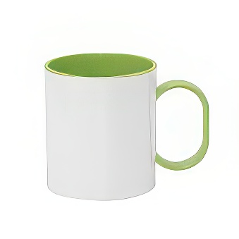 Plastic unbreakable mug for sublimation overprint and engraving with a colorful inside and handle
