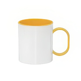 Plastic unbreakable mug for sublimation overprint and engraving with a colorful inside and handle