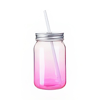 Clear Gradient Glass Mason Jar with Straw for Sublimation and Engraving