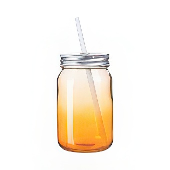 Clear Gradient Glass Mason Jar with Straw for Sublimation and Engraving