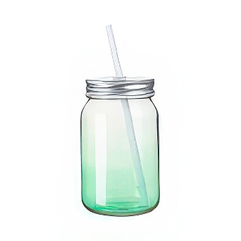 Clear Gradient Glass Mason Jar with Straw for Sublimation and Engraving