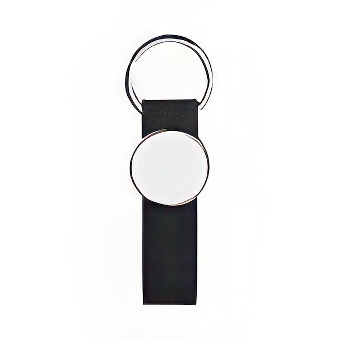 Round keychain with an elongated eco-leather pad for printing