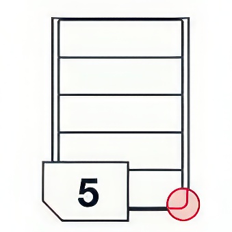 Self-adhesive glossy white labels rounded corners for laser printers and copiers - 5 labels on a sheet
