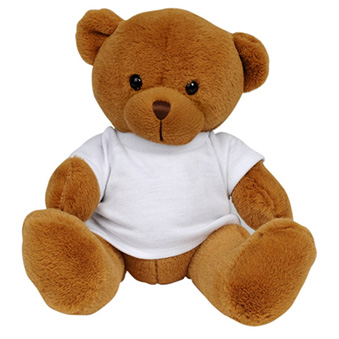 Light-brown teddy bear with a white T-shirt suitable for printing