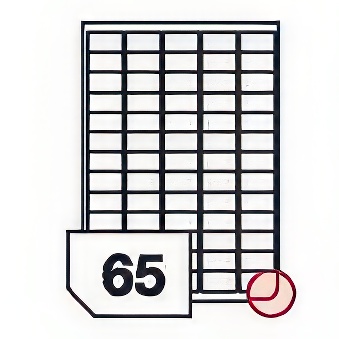 Self-adhesive glossy white labels rounded corners for laser printers and copiers - 65 labels on a sheet