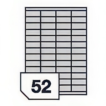 Self-adhesive glossy white labels for laser printers and copiers - 52 labels on a sheet