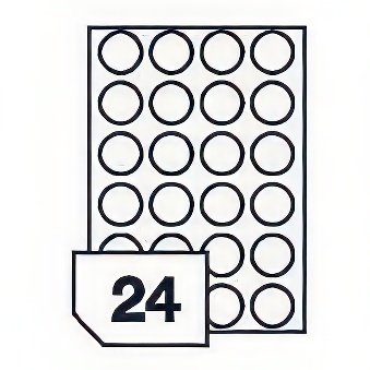 Self-adhesive polyester film labels for laser printers and copiers - 24 labels on a sheet