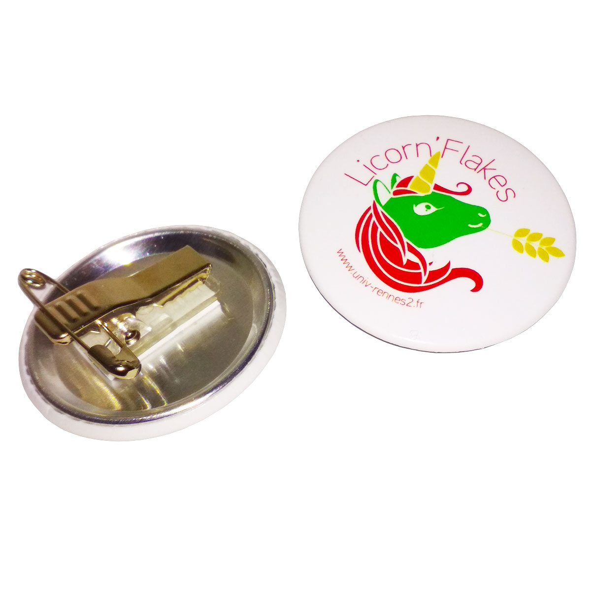 Elements for making badges with a clip and safety pin