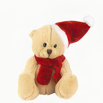 Creamy Teddy Bear in a Scarf and Santa Hat for Printing