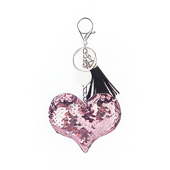 Sequin Heart Keychain with White Sublimation Tag