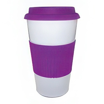 Steel thermal mug with a silicone band and lid - conical