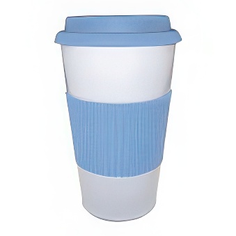 Steel thermal mug with a silicone band and lid - conical