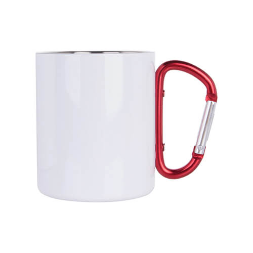 Stainless Steel with Red Carabiner Handle for Sublimation Mug, Engraving