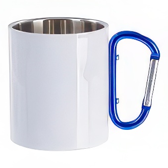 Stainless Steel with Blue Carabiner Handle for Sublimation Mug, Engraving