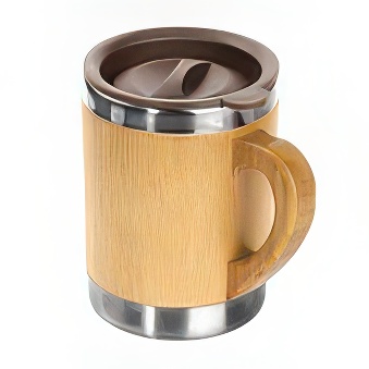 Thermo mug with bamboo surface for engraving