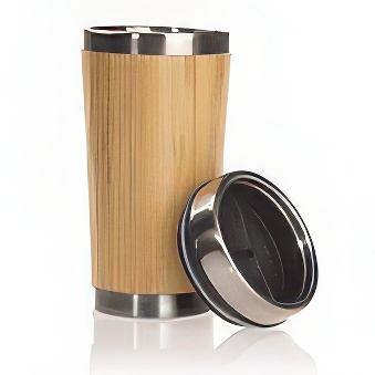 Thermo mug with bamboo surface for engraving