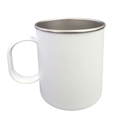 Matt, polymer mug for sublimation and engraving with a metal interior