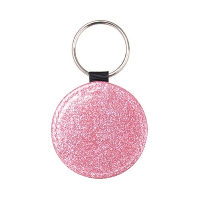 Round glitter eco leather keychain for printing